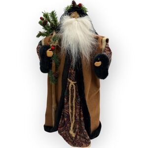 Vtg Old World Santa Claus Figurine 16 Father Christmas tree top Brown Robe Staff